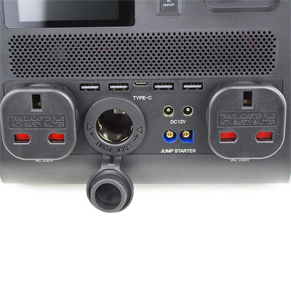 HP-300 with 2 UK plug sockets and jump starter options