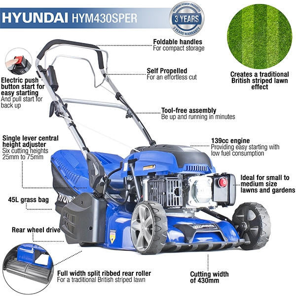 electric start lawn mower features