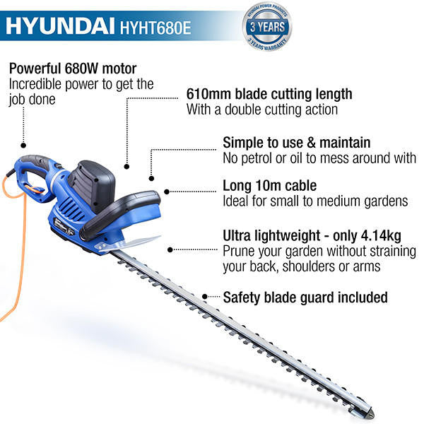 HYHT680E Electric Hedge Trimmer Features