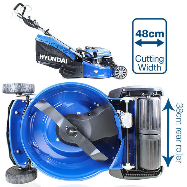 Hyundai 19'' / 48cm Cut Self Propelled Electric Start Petrol Roller Lawnmower And Extras