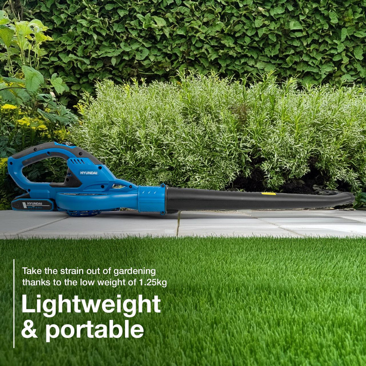 Hyundai 20V Cordless Leaf Blower, 200Km/h Air Speed, 2Ah Li-Ion Battery and Charger | HY20CB
