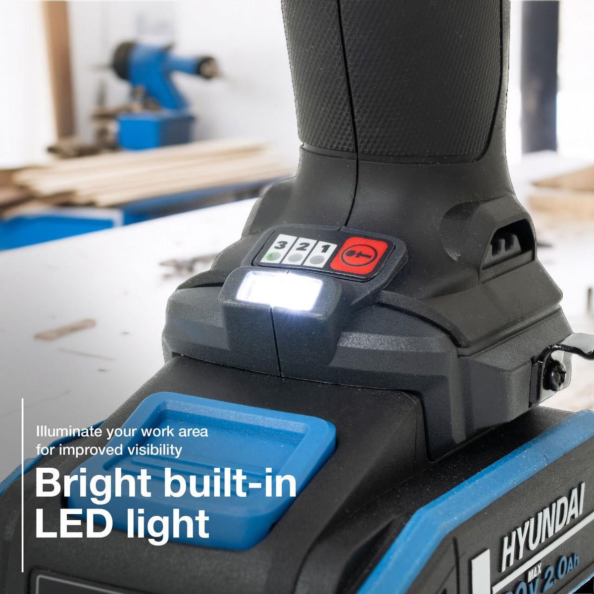 Hyundai 20V Cordless Hammer Drill 60Nm and Angle Grinder 115mm Brushless Kit, inc. 2.0Ah and 4.0Ah Li-ion Battery and 2A Charger | S02-FTB