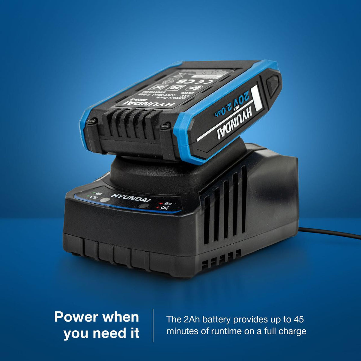 Hyundai 20V Cordless Hammer Drill 60Nm and Angle Grinder 115mm Brushless Kit, inc. 2.0Ah and 4.0Ah Li-ion Battery and 2A Charger | S02-FTB