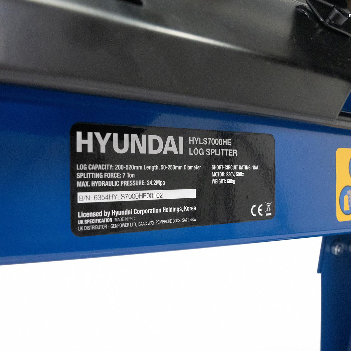 Hyundai 7 Tonne Horizontal Log Splitter with Stand | HYLS7000HE + 1361149