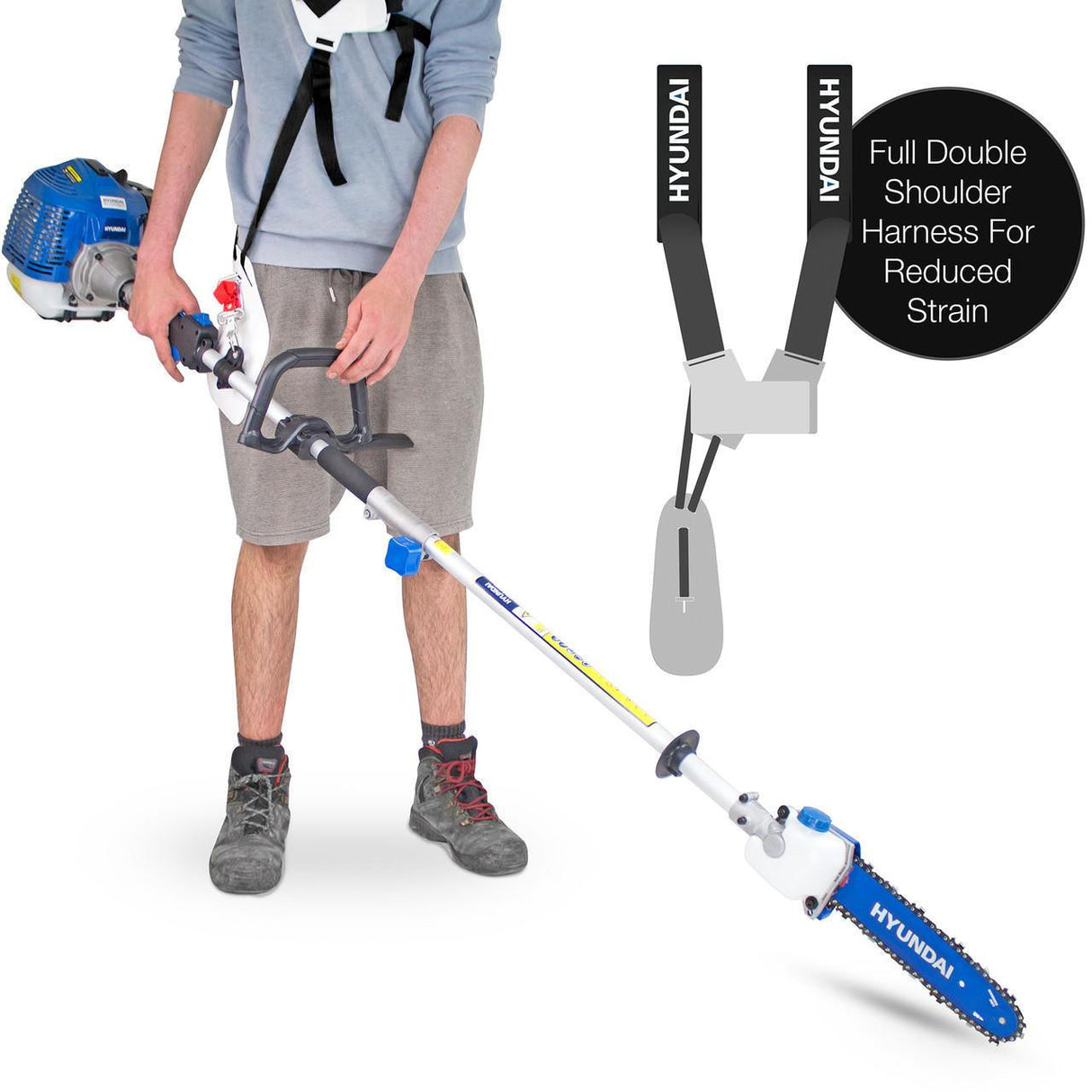 Hyundai 52cc Petrol Pole Saw Pruner ChainsaGTW220each 260mm Cutting Width & Folding Trolley on Wheels, Garden Trolley 100kg | HYPS5200X+GTW220