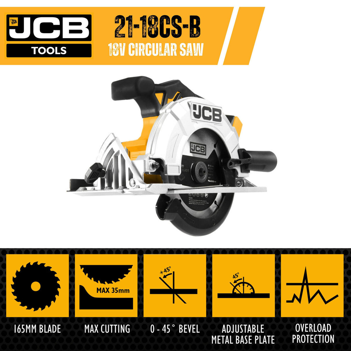 JCB 18V Cordless Circular Saw 165mm 6.5" Li-Ion Battery 2-5.0Ah | 21-18CS-B - Bare Unit + 4.0Ah Battery