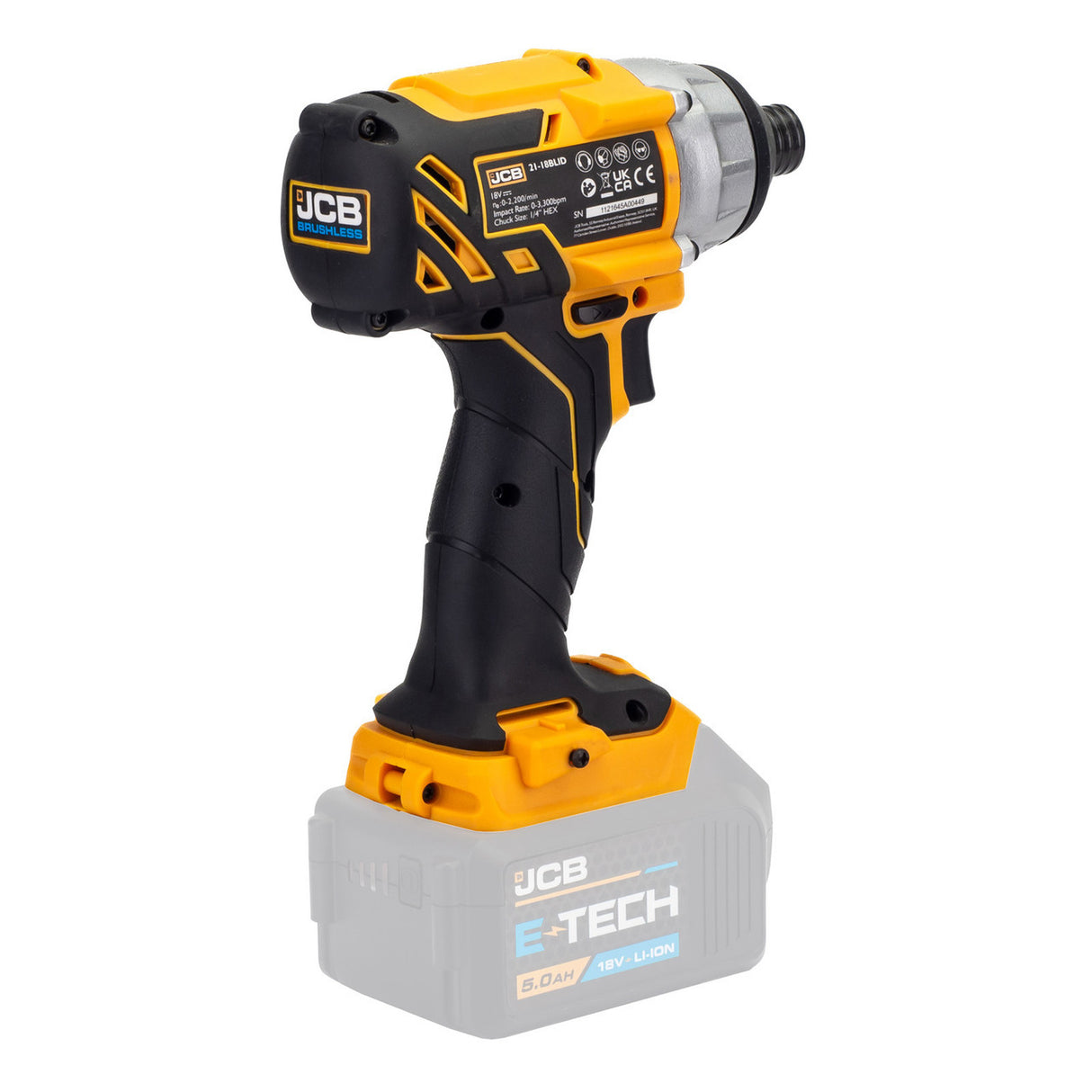 JCB 18V Brushless Impact Driver,180Nm, 2.0Ah-5.0Ah Li-Ion Batteries, 1/4" Hex Quick Release Chuck | 21-18BLID-B - Bare Unit + 4.0Ah Battery