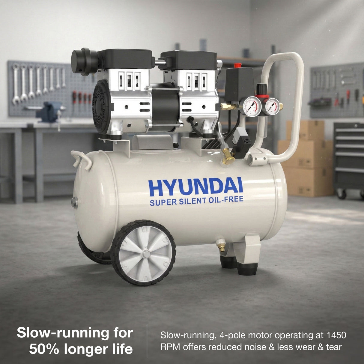 Hyundai 750W 24L Oil Free Low Noise Portable Air Compressor 5.2CFM 118psi Direct Drive | HY7524X