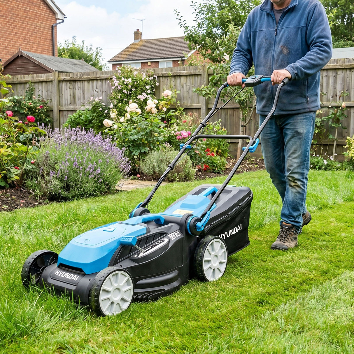 Hyundai 38cm / 15" 40V (2x20V) Brushless Cordless Lawnmower, 36L Bag | HY40CLM38