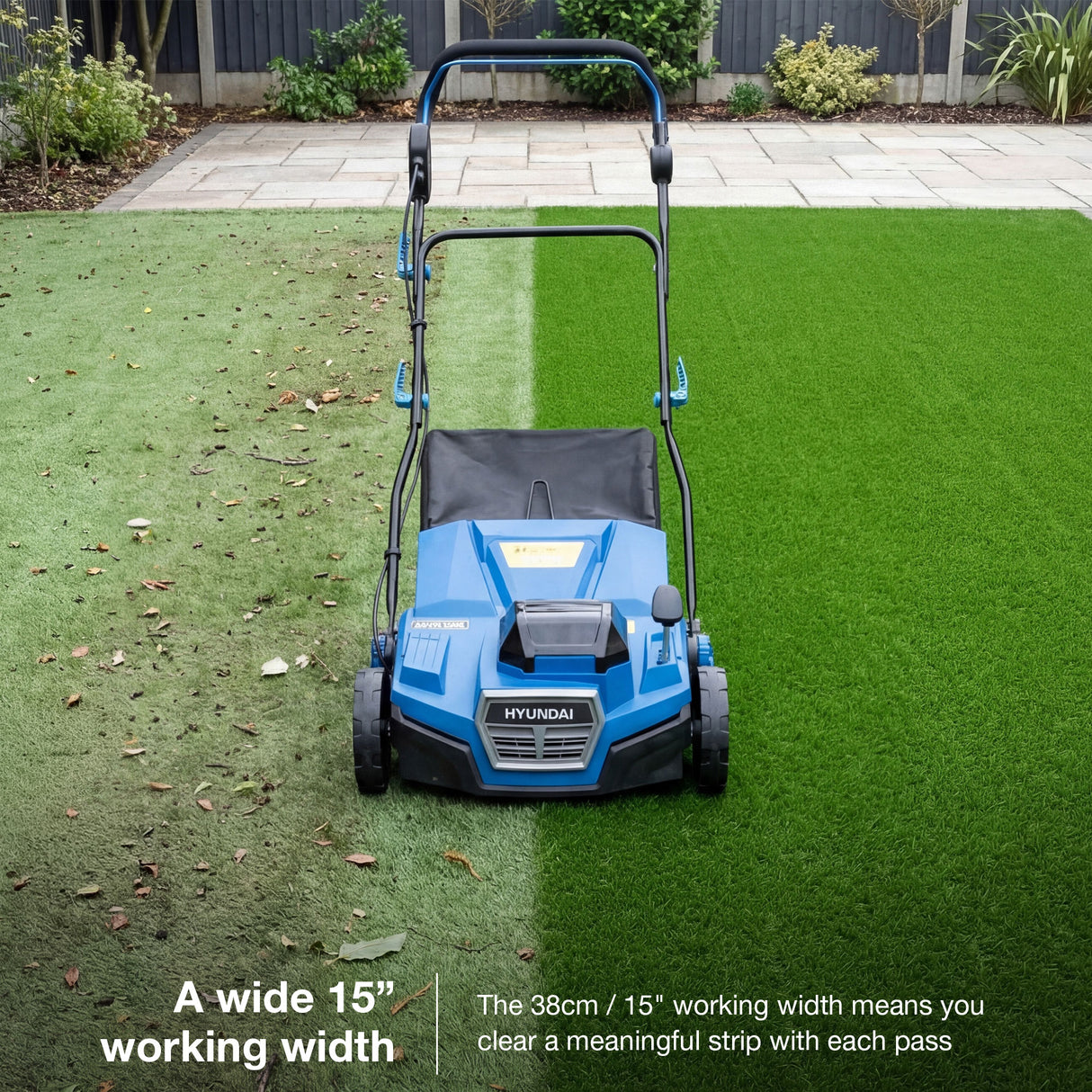 Hyundai 38cm / 15" 40V (2x20V) Cordless Artificial Grass Sweeper Brush, Brushless, 45L Collection Bag | HY40CSW38