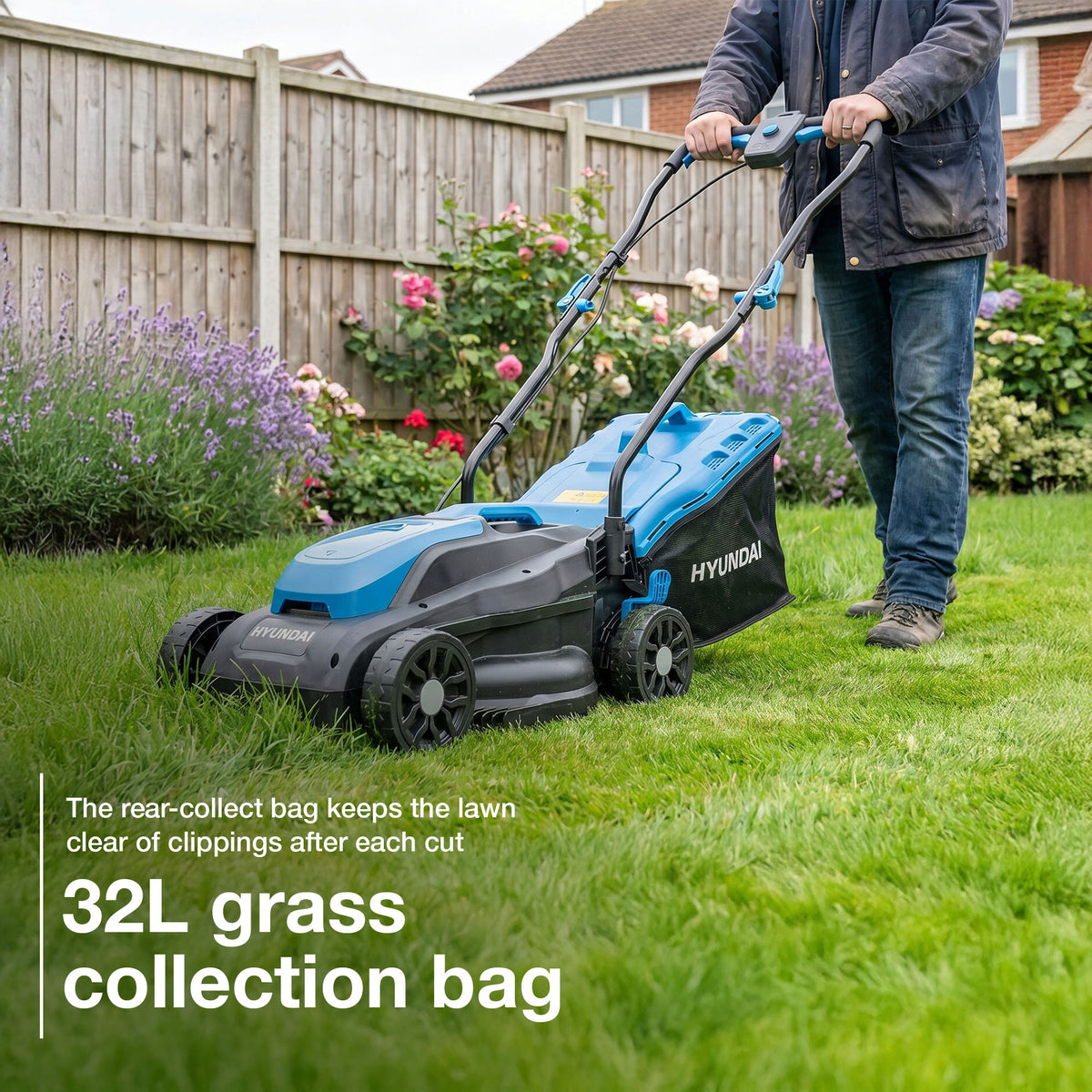 Hyundai 33cm / 13" 20V 3-in1 Brushless Cordless Lawnmower, 32L Collection Bag | HY20CLM33