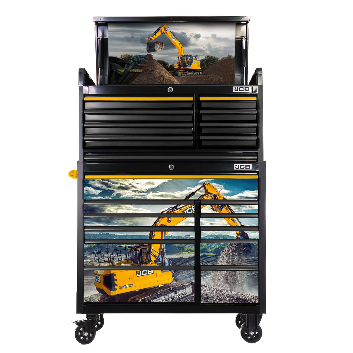 JCB 42’’ Roller Cabinet and Top Tool Chest Stack with Excavator Wrap | JCBEXCSTACK