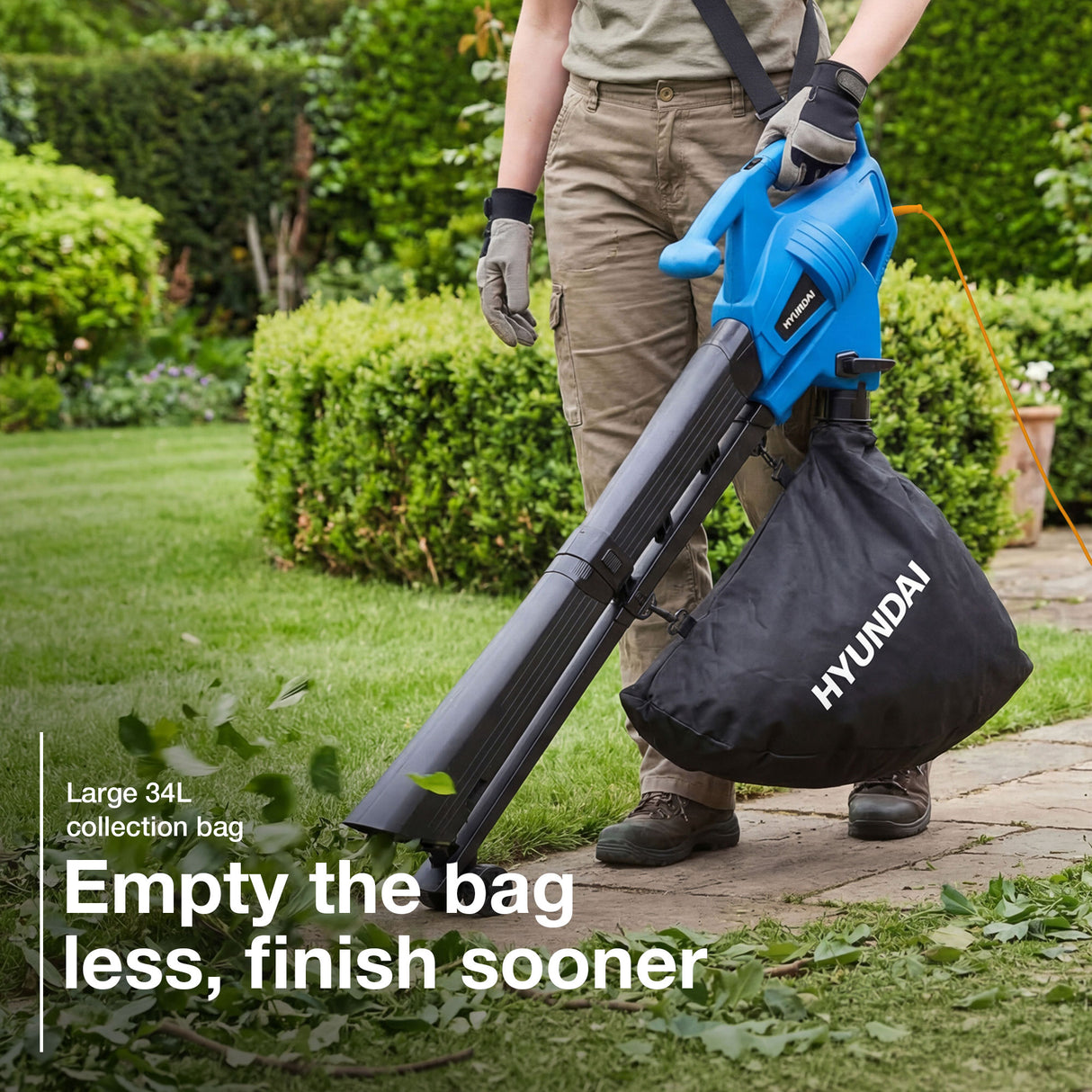 Hyundai 3000W Electric Leaf Blower & Vacuum, 3-in-1, 34L Collection Bag | HYBV3000E3