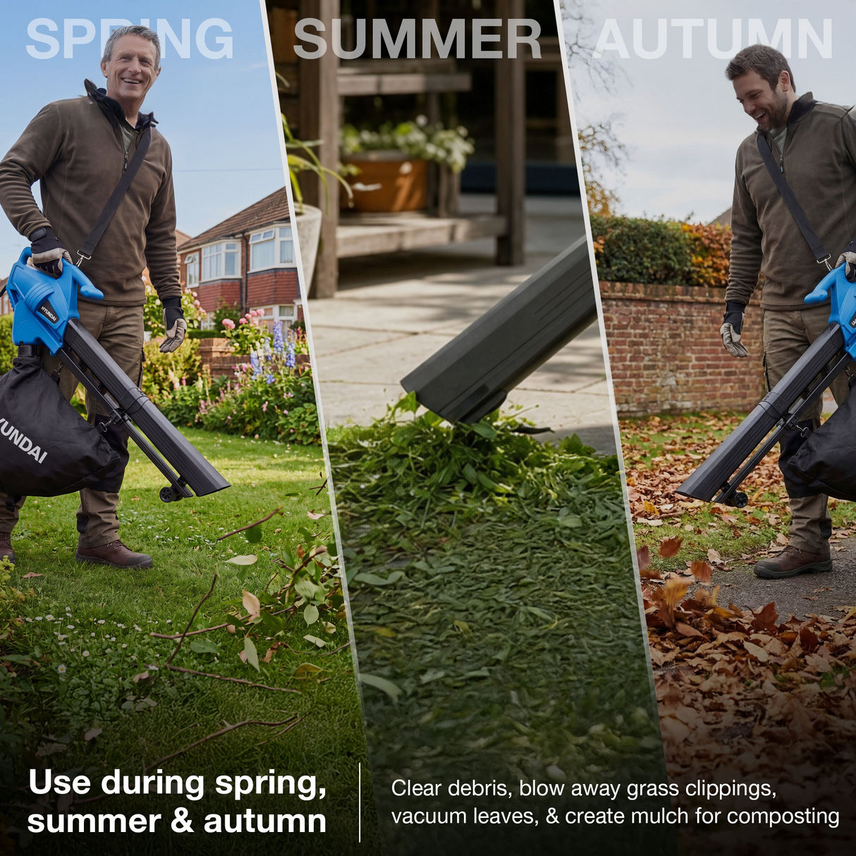 Hyundai 3000W Electric Leaf Blower & Vacuum, 3-in-1, 34L Collection Bag | HYBV3000E3