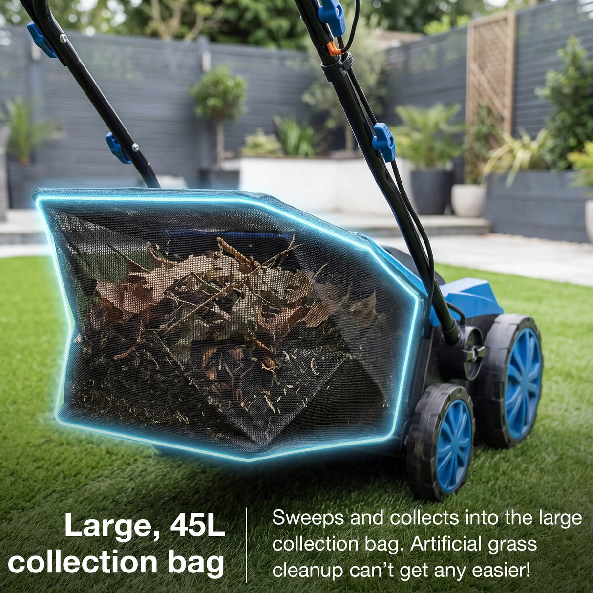 Hyundai 1600W 15'' 38cm Artificial Grass Sweeper Multi-use Brush 45L Collection Bag| HYSW1600E