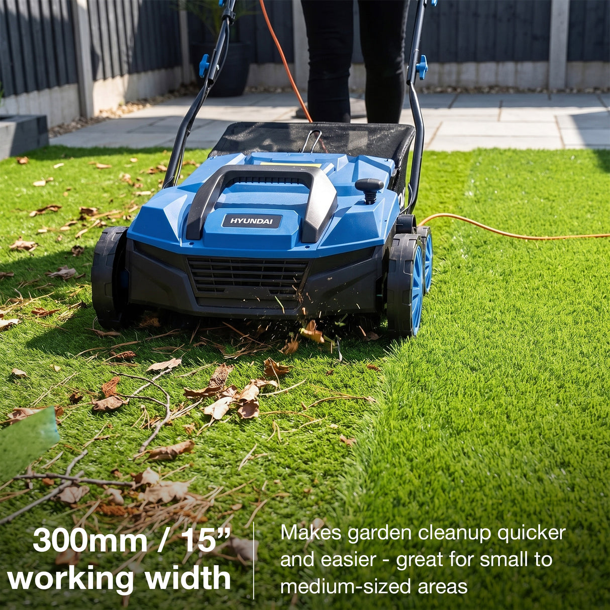 Hyundai 1600W 15'' 38cm Artificial Grass Sweeper Multi-use Brush 45L Collection Bag| HYSW1600E