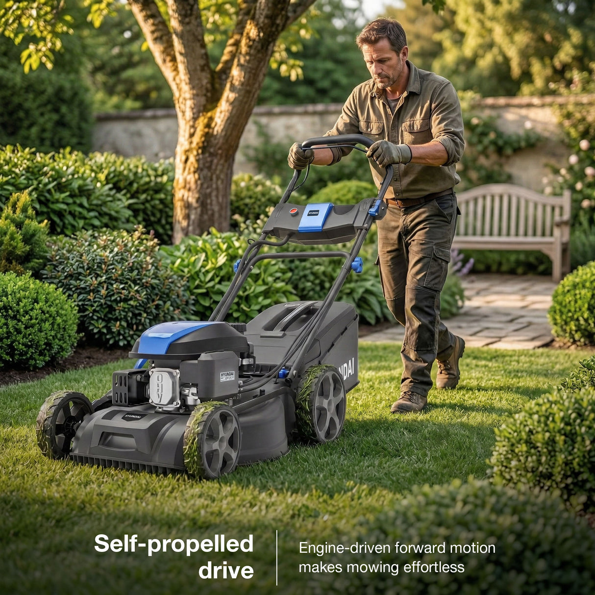 Hyundai 18" / 46cm Self-Propelled Petrol Lawnmower, Electric Start, 139cc | HYM18150SPEX
