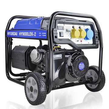 Hyundai 7kW / 8.75kVA* Petrol Open Frame Site Generator with Electric Start & Wheel Kit | HY9000LEK-2