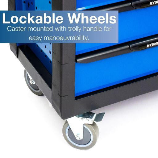 Hyundai 175 Piece 7 Drawer Castor Mounted Roller Tool Chest Cabinet | Lockable Wheels