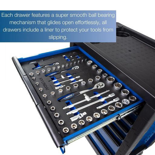 Hyundai 175 Piece 7 Drawer Castor Mounted Roller Tool Chest Cabinet | Smooth Opening