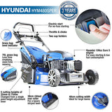 Hyundai 19'' / 48cm Cut Self Propelled Electric Start Petrol Roller Lawnmower And Extras