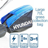 Hyundai 19'' / 48cm Cut Self Propelled Electric Start Petrol Roller Lawnmower And Extras
