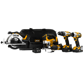 bundle photo of all products including combi drill, impact driver, multi tool, circular saw, jigsaw, batteries  and kit bag