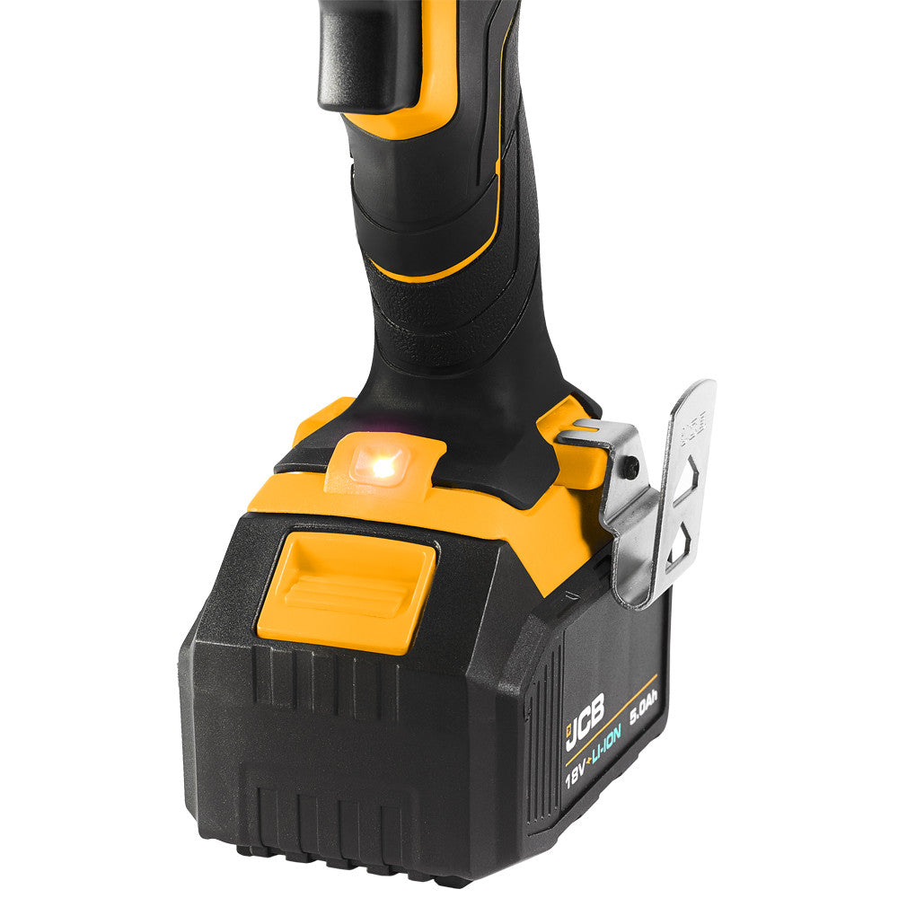 JCB 18V BRUSHLESS COMBI DRILL 2.0AH BATTERY IN L-BOXX 136 | JCB-18BLCD-2X - Battery attached