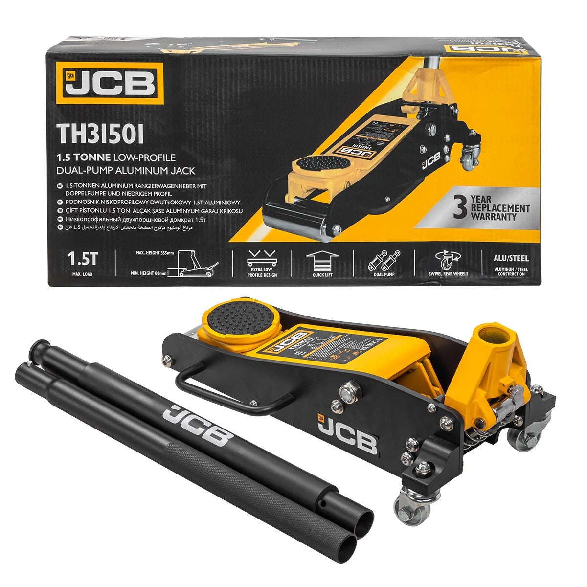 JCB 1.5 Tonne Low-Profile, Double-Pump, Aluminium Racing Jack | JCB-TH31501