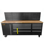 10 Fully Extendable Drawers: Various drawer sizes to accommodate tools of different dimensions, all with smooth ball-bearing slides.