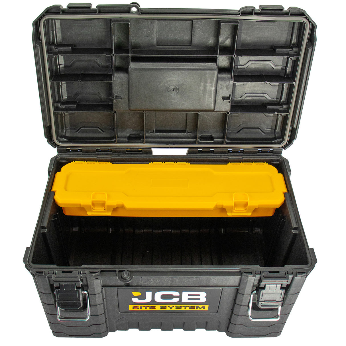 The JCB Site Storage system includes a long-lasting 37.4L tool box capable of holding up to 54kg in weight.