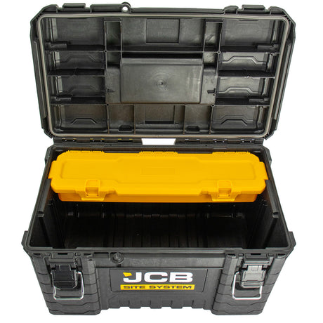 The JCB Site Storage system includes a long-lasting 37.4L tool box capable of holding up to 54kg in weight.