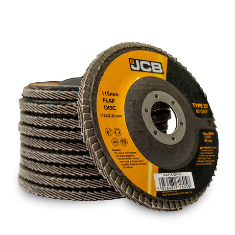 JCB Metal 80 Grit Flap Discs 115mm (4 1/2'') x 22.23mm, 10 Pack | JCB-FDC115-80-10PK