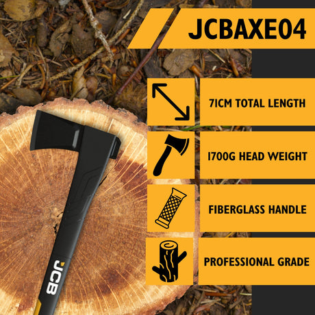 Key Features JCB Splitting Axe Pro, 28” (71cm), Fiberglass Handle, Ergonomic Design, Protective Sheath  JCBAXE04