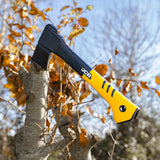 The heat-treated, forged Grade-A carbon steel blade with sharp, aggressive angles cuts deeper with each strike and is engineered to retain its edge longer, even with heavy use.