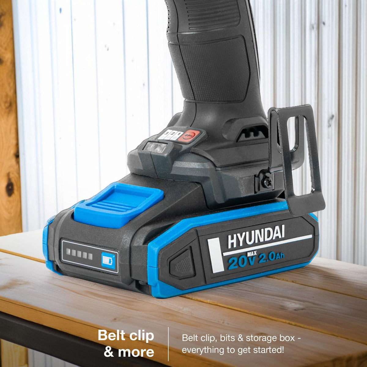 Hyundai 20V Cordless Hammer Drill 60Nm and Angle Grinder 115mm Brushless Kit, inc. 2.0Ah and 4.0Ah Li-ion Battery and 2A Charger  | S02-FTB