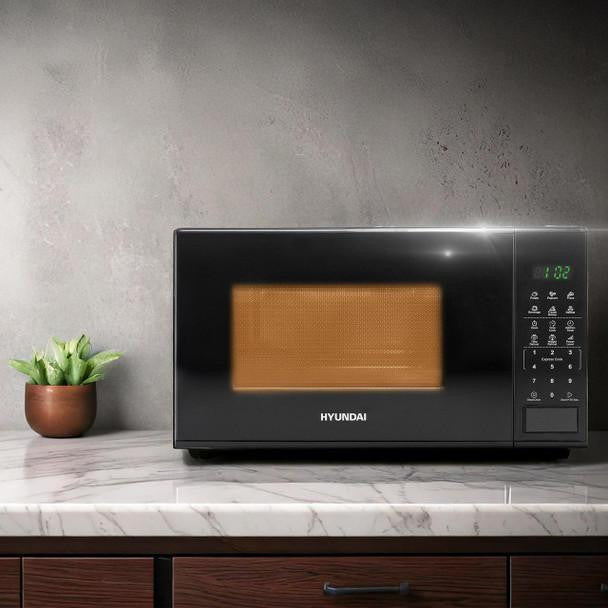 Hyundai 800W 20L Black Microwave, Stainless Steel, 11 Power Levels, Auto Defrost, 6 Auto Cook and Defrost Modes | HYMW80020