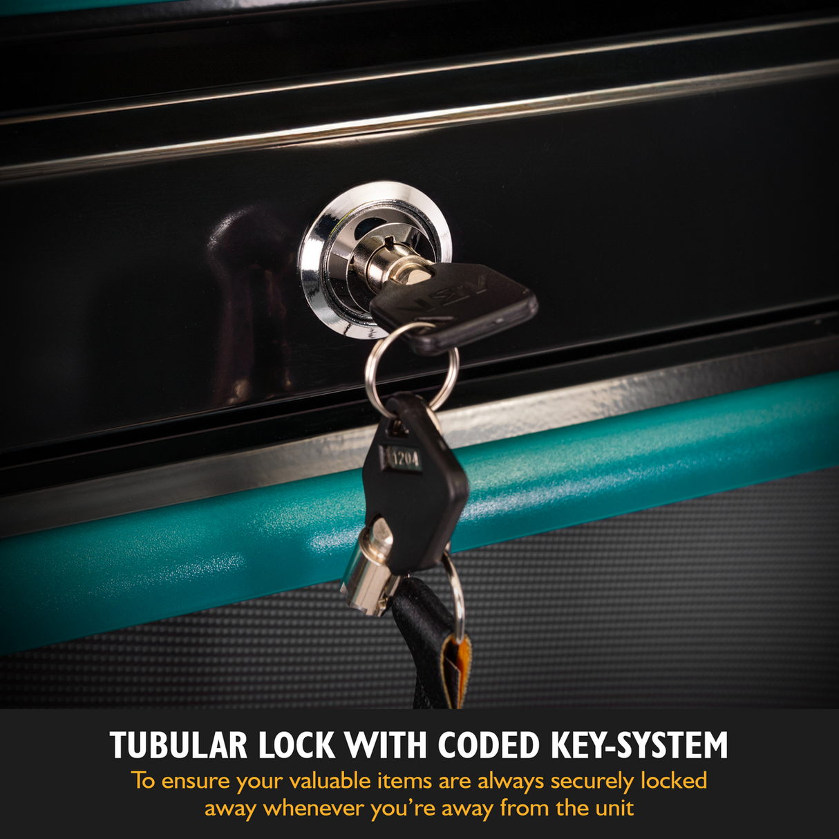 Tubular lock with coded key system - to ensure your valuable items are always securely locked away whenever you are away from the unit.