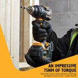 High-Performance 75Nm Torque Output Delivers an impressive 75Nm of tightening torque, giving you the power needed for drilling, screwdriving, and hammer applications in wood, metal, masonry, and more.