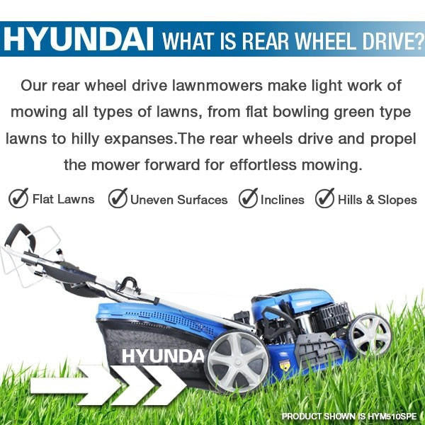 Hyundai 18"/46cm 139cc Electric-Start Self-Propelled Petrol Lawnmower | HYM460SPE
