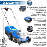 Hyundai 12.6'' / 32cm 40V Cordless Lawnmower Rear Roller 2.5Ah Li-Ion Battery Powered | HYM40LI330P