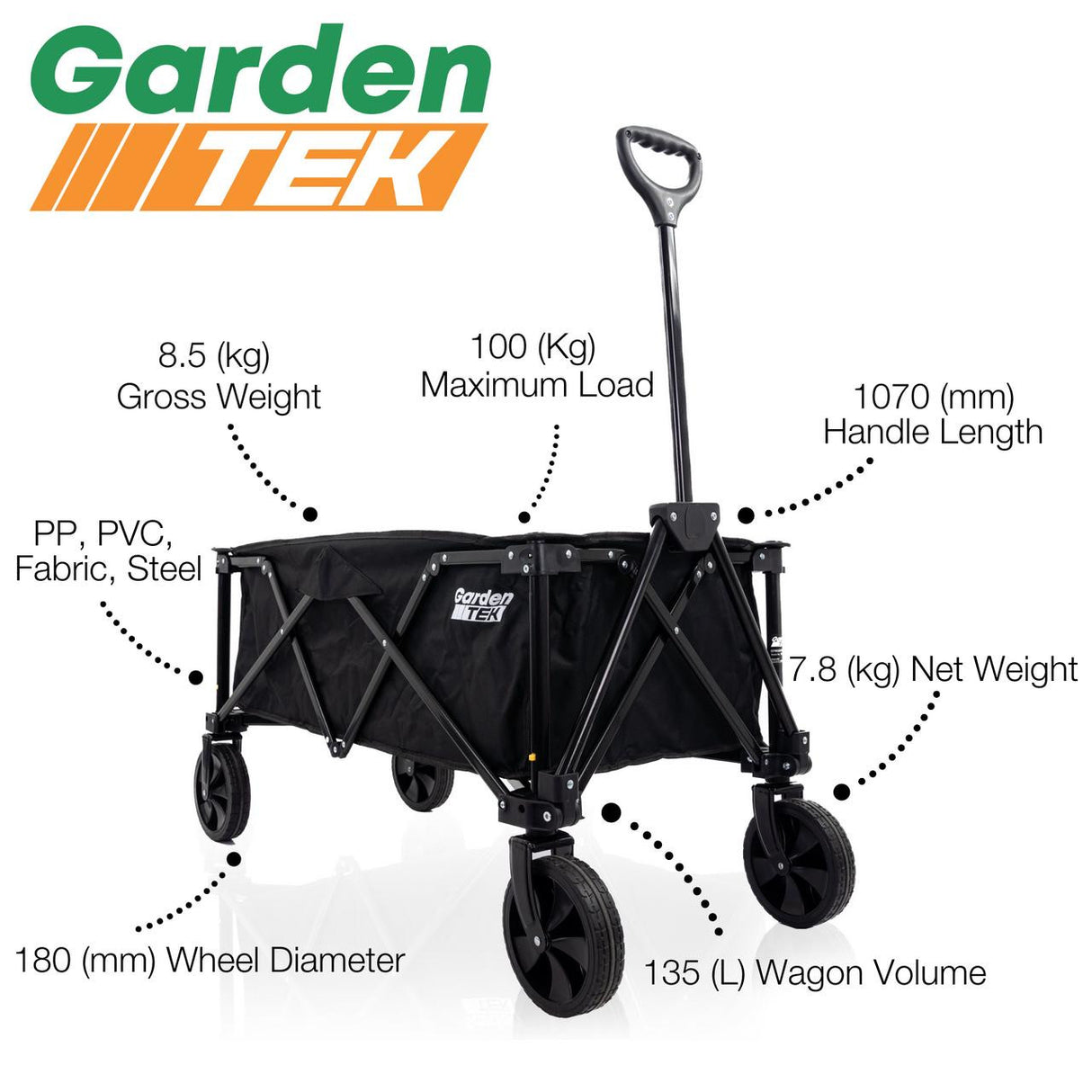Hyundai 52cc Petrol Pole Saw Pruner ChainsaGTW220each 260mm Cutting Width & Folding Trolley on Wheels, Garden Trolley 100kg | HYPS5200X+GTW220