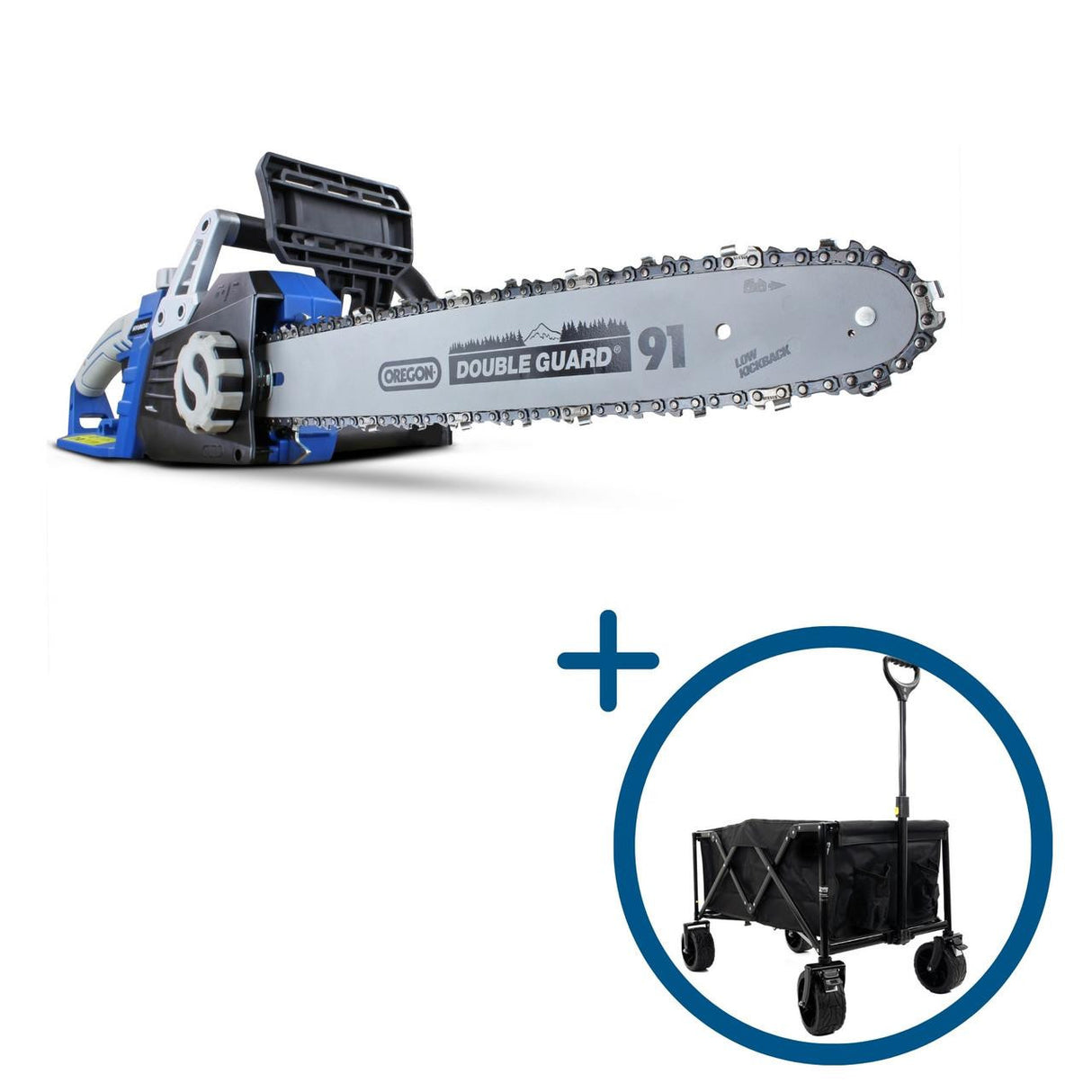 Hyundai 14" 35cm Electric Chainsaw 1600W 230V & Garden Trolley on Wheels, 100kg Load with Brakes  | HYC1600E+GTW260
