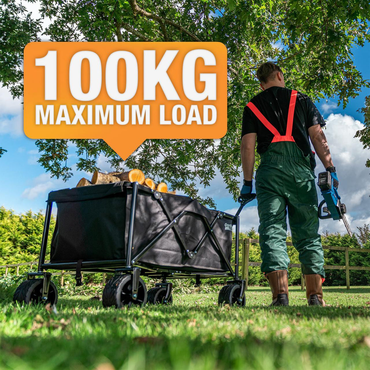 Hyundai 14" 35cm Electric Chainsaw 1600W 230V & Garden Trolley on Wheels, 100kg Load with Brakes  | HYC1600E+GTW260
