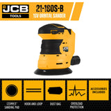 JCB Cordless Random Orbital Sander 125mm 5'', 2.0-5Ah Li-ion Battery, Dust Bag and Accessories | 21-18OS-B - 21-18OS-B (Bare Unit)