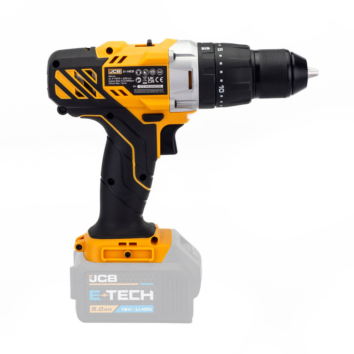 JCB 18V 45Nm Combi Drill, Variable Speed, 2-5Ah Li-ion Battery | 21-18CD-B - Bare Unit + 4.0Ah Battery