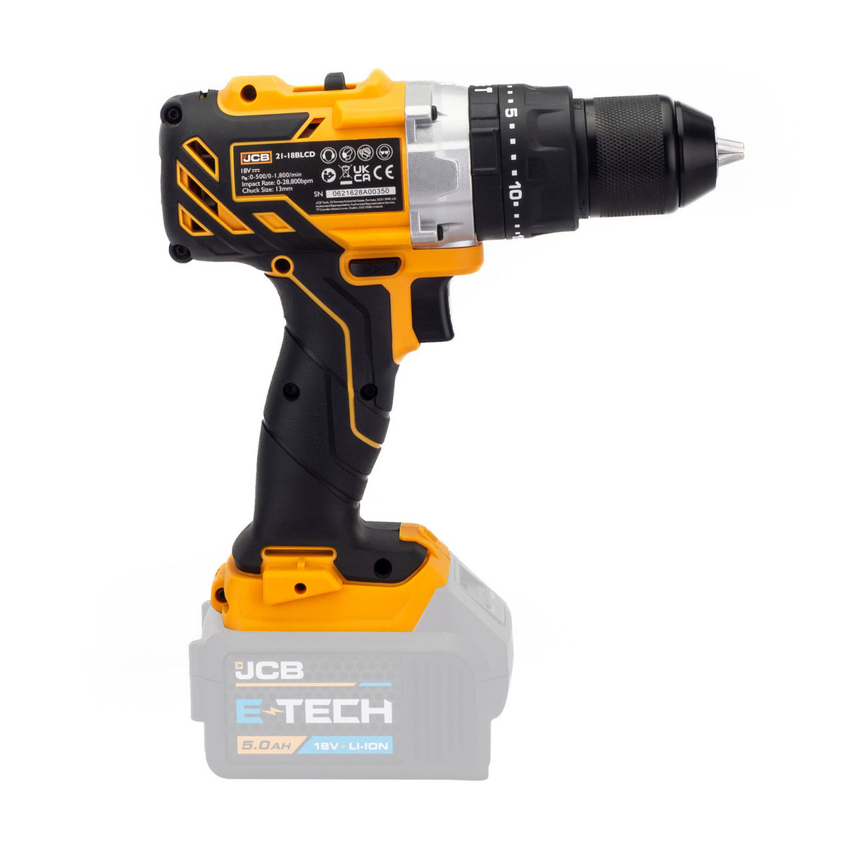 JCB 18V 65Nm Brushless Combi Drill Bare Unit,Variable Speed & LED Light, Belt Clip, 20+3 position & 13mm Keyless Chuck | 21-18BLCD-B - Bare Unit
