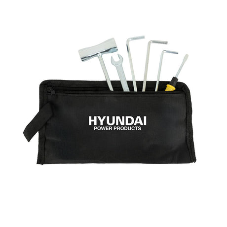 Hyundai HYEAB5600X handle controls and 56cc engine detail
