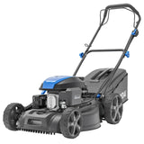 Self propelled Hyundai petrol lawn mower with 46cm steel cutting deck