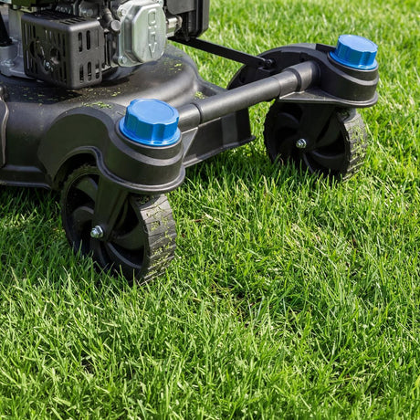 Hyundai electric start petrol lawn mower with 51cm steel cutting deck